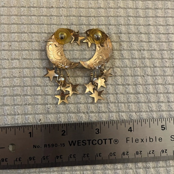 Moon and Starts Gold Earrings - Picture 2 of 5
